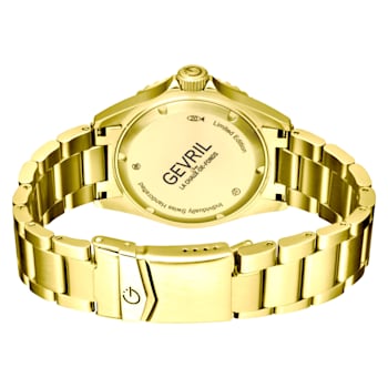 Gevril Men's Wall Street Blue Dial IP Gold Bracelet Watch