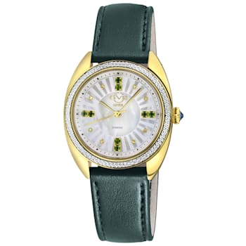 GV2 Women's Palermo Diamond Watch, Genuine Green Vegan Leather Strap