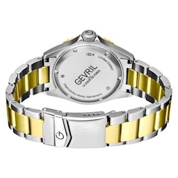 Gevril Men's Wall Street Blue Dial Two Tone IP Gold Stainless Steel
Bracelet Watch
