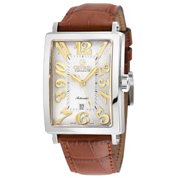 Gevril Men's Avenue of America's Stainless Steel White dial, Genuine Tan
Leather Band