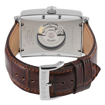 Gevril Men's Avenue of America's Stainless Steel White dial, Genuine
Light Brown Leather Band