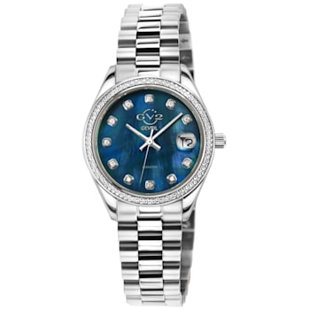 GV2 Women's Turin Diamond, Blue MOP DIal, Stainless Steel Watch