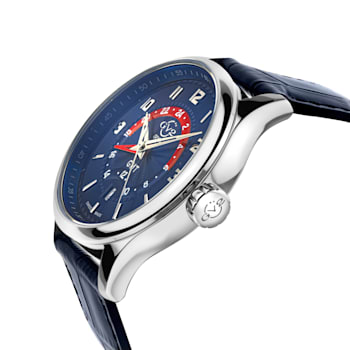 Gv2 By Gevril Men's 42302 Giromondo Blue Dial Blue Leather Date Swiss Watch