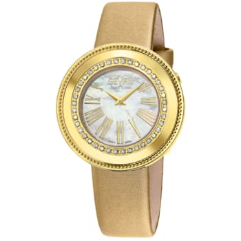 Gevril Women's Gandria Swiss Diamond Watch, Genuine Italian Made Gold
Leather Strap