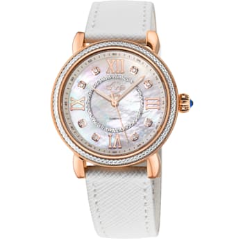 GV2 Womens Marsala Diamond Watch, Genuine White Saffiano Vegan Leather Strap