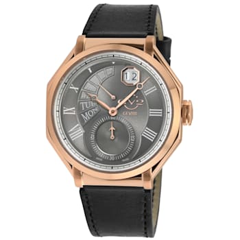 GV2 by Gevril Mens 42423 Marchese IPRG Black Leather Day/Date Swiss
Quartz Watch