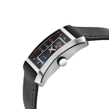 GV2 Womens Luino Diamond Black MOP Dial, Genuine Italian Leather Black Watch