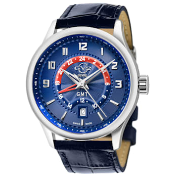 Gv2 By Gevril Men's 42302 Giromondo Blue Dial Blue Leather Date Swiss Watch