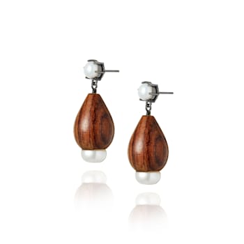 MCL Design Pearl Wood Drop Earrings