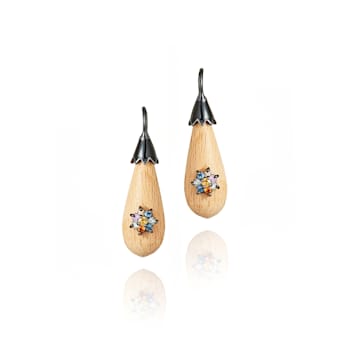 MCL Design Light Wood Sapphire Flower Drop Earrings