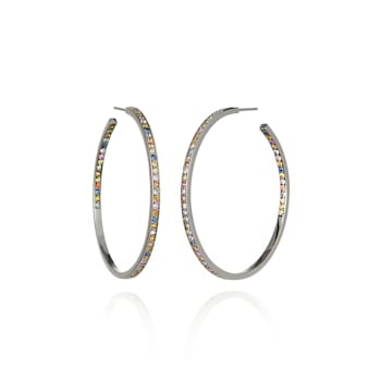 MCL Design Plain Pave Sapphire Hoop Earrings