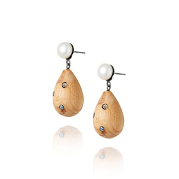 MCL Design Sapphire Pearl Wood Drop Earrings
