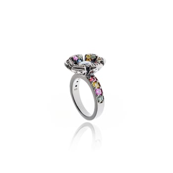 MCL Design Sapphire & White Topaz Flower Ring