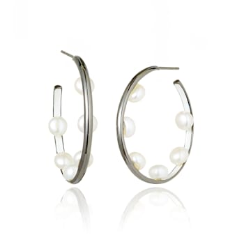 MCL Design Pearl Hoop Earrings