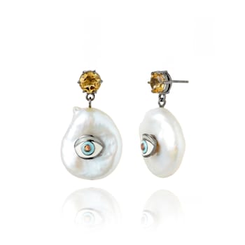 MCL Design Eye Citrine Drop Earrings