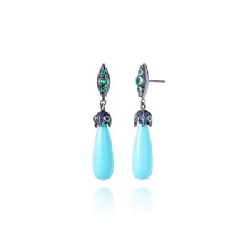 MCL Design Turquoise & Green Agate Drop Earrings