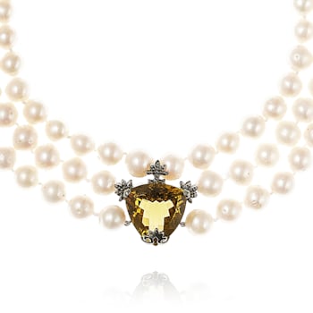 MCL Design White Pearl & Cognac Quartz Necklace
