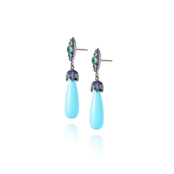 MCL Design Turquoise & Green Agate Drop Earrings