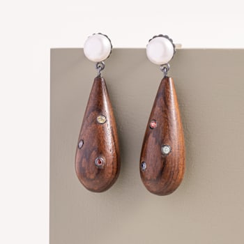 MCL Design Sapphire Wood Pearl Drop Earrings