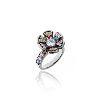 MCL Design Sapphire & White Topaz Flower Ring