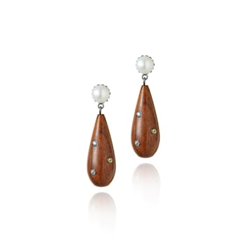 MCL Design Sapphire Wood Pearl Drop Earrings