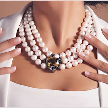 MCL Design White Pearl & Cognac Quartz Necklace