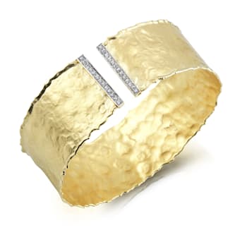 14K Yellow Gold Cuff Bracelet, Embellished with 0.35ct Diamonds
