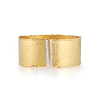 14K Yellow Gold Cuff Bracelet, Embellished with 0.35ct Diamonds
