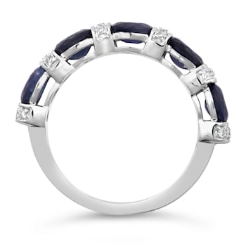 14K White Gold, 1.49ctw Blue Sapphire & 0.10ctw Diamond Ring