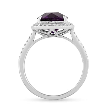 14K White Gold with 2.50 ctw African Amethyst and Diamond Ring
