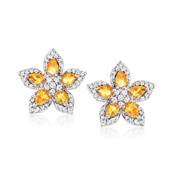 Sterling Silver 2 in 1 Citrine Flower and Butterfly Drop Earrings