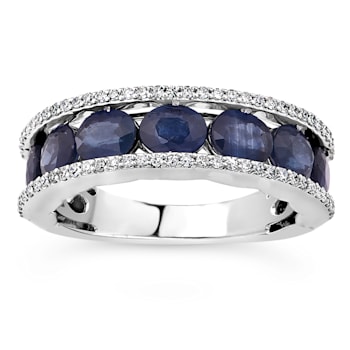 14K White Gold, 3.15ctw Blue Sapphire & 2.29 ctw Diamond Band Ring