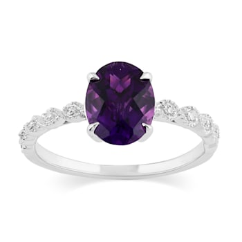 14K White Gold with 1.80 ctw African Amethyst and Diamond Ring
