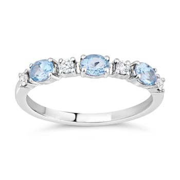 10K White Gold 0.59ctw Night Moon Blue Topaz & 0.12ctw Diamond Ring