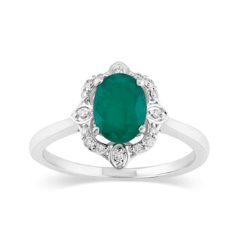 14K White Gold with 1.00 ctw Emerald and Diamond Ring