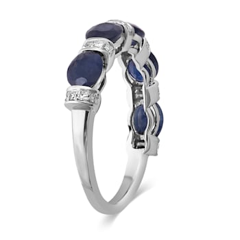 14K White Gold, 1.49ctw Blue Sapphire & 0.10ctw Diamond Ring