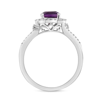 14K White Gold with 0.90 ctw African Amethyst and Diamond Ring