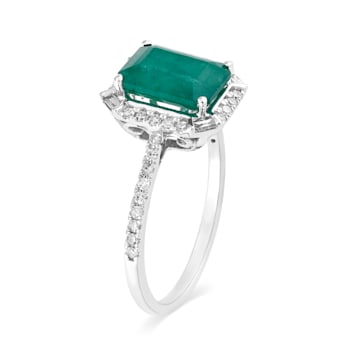14K White Gold with 2.20 ctw Emerald and Diamond Ring