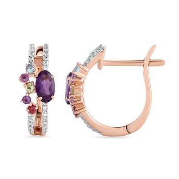 10K Rose Gold 0.51ctw Amethyst & 0.12ctw Diamond Earrings