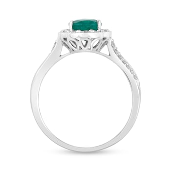14K White Gold with 1.20 ctw Emerald and Diamond Ring