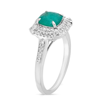 14K White Gold with 1.10 ctw Emerald and Diamond Ring