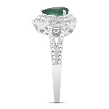 14K White Gold, 0.64ctw  Pear Emerald & 0.23ctw Diamond Split Shank Ring
