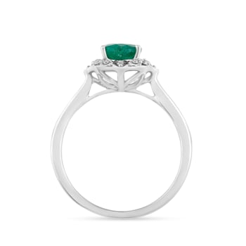 14K White Gold with 1.00 ctw Emerald and Diamond Ring