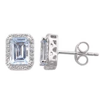 Sterling Silver Aquamarine & White Topaz Stud Earrings