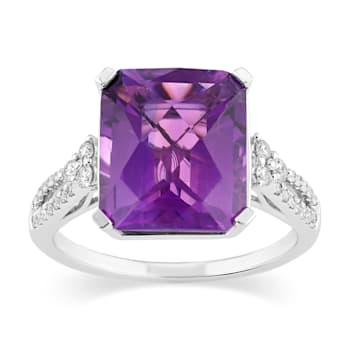 14K white Gold with 4.80ctw African Amethyst and Diamond Ring