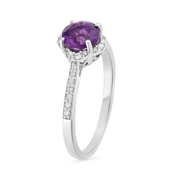 14K White Gold with 0.87 ctw African Amethyst and Diamond Ring