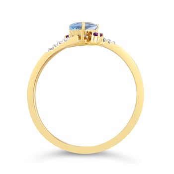 10Kt Yellow Gold Blue Topaz, Amethyst & Diamond  Ring