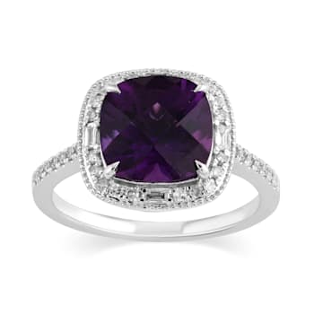 14K White Gold with 2.50 ctw African Amethyst and Diamond Ring