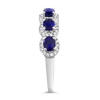 14K White Gold 1.03ctw Blue Sapphire & 0.18ctw Diamond Ring