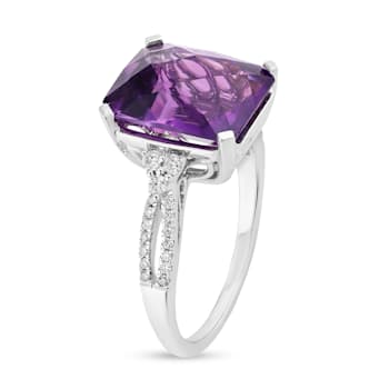 14K white Gold with 4.80ctw African Amethyst and Diamond Ring